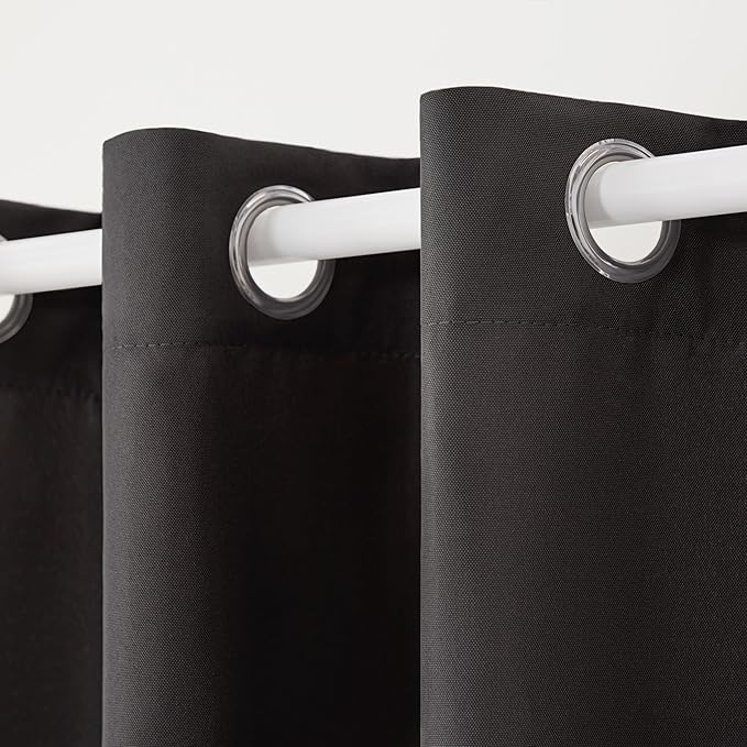 Town & Country Basics Cabana Solid Heavyweight Indoor Outdoor Curtains, Light Filtering Opacity with Grommet Top, Water Repellent, 2-Pack Set, 54"x84", Black