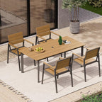67" Rectangle HDPS Patio Dining Table, Aluminum Outdoor Patio Dining Table with Umbrella Hole, Weather-Resistant for Lawn, Garden, Yard, Poolside and Indoor Use (Gray & Teak)