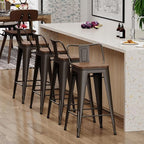 Yongchuang 24 inch Bar Stools Set of 4 Metal Counter Height Bar Stools with Wood Seat Kitchen Low Back Barstools Gunmetal