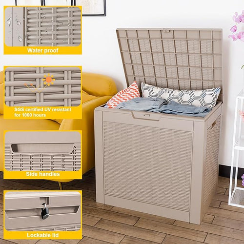 37 Gallon Outdoor Deck Box, Lockable Waterproof Outdoor Storage Boxes For Garden Tools,Indoor Cushions,Accessories Outside Storage Resin Weatherproof Container(Grey)