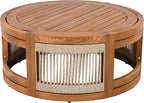 Merax 4-Piece Patio Premium Acacia Wood Outdoor Furniture Set,All Weather Curved Tub Design with Woven Rope Accents Loveseat Chairs and Table for Backyard, Balcony and Deck,Teak+Grey