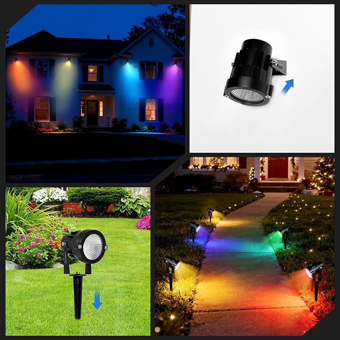Multi Colored Spotlights Outdoor: RGBW LED Spot Light Plug in 120V Remote Control 16 Color Changing Landscape Light Spot for Lawn Yard Garden Outside Path Tree Holiday Décor, 4 Pack (RGB+Warm White)