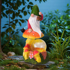 Garden Gnomes Outdoor Statues with Light, Gnomes Decorations for Yard, Solar Garden Gnome with Mushroom Decor, Lawn Ornaments for Patio, Balcony Housewarming- Unique Women Gifts