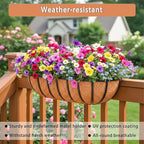 24'' Window Box Railing Planter with Coco Liner,4 Pack Horse Trough Planters Black Metal Hanging Flower Planters Basket for Porch Fence Patio Indoor Outdoor Lawn