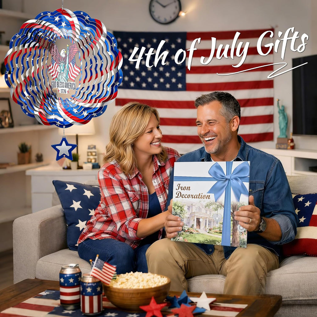 250th USA Anniversary 12 Inch Wind Spinner Patriotic Decoration | Patriotic Outdoor Garden Decor with Statue of Liberty Design, Stainless Steel Yard Art for Outdoor & Indoor, Gift for Men