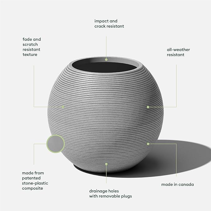 Veradek Strata Series Sphere Round Planter for Patio & Backyard | Durable Plastic-Stone Material | Modern Décor for Tall Trees and Plants