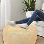 Woven Inflatable Ottoman, Fade-Resistant D31”x H14” Outdoor Indoor Pouf Patio Footrest Stool with Portable Handle, Round Ottoman for Patio Garden, Camping, Bedroom, Living Room