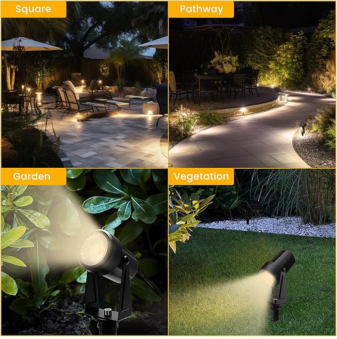 Svater Low Voltage Landscape Lighting Outdoor, 3W 250 LM Plug-in Outdoor Spotlights with Transformer for House Yard Pathway, 3000K Warm White Spot Lights IP65 Waterproof - 6 Pack