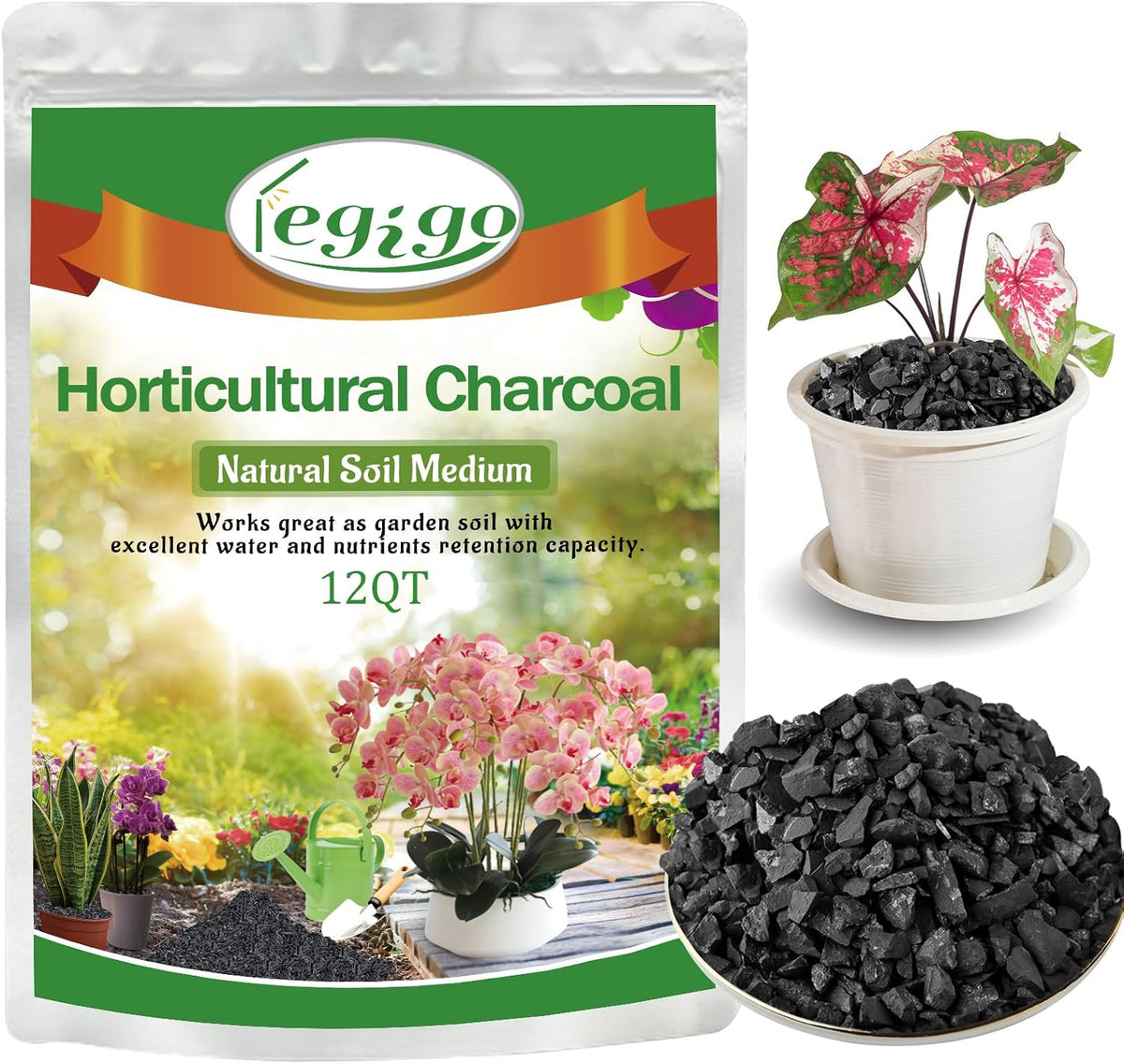 legigo 12qt horticultural charcoal- natural biochar soil amendment, main product view