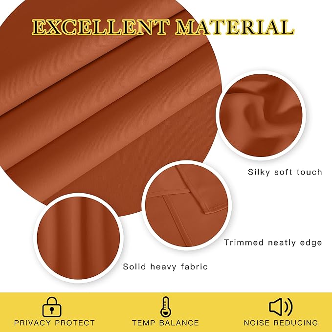 NICETOWN Blackout Curtains 120 inch Length for Sliding Glass Door, Grommet Thermal Insulated Room Darkening Sound Reducing Drapes for Room Divider, 1 Panel, W52 x L120, Burnt Orange