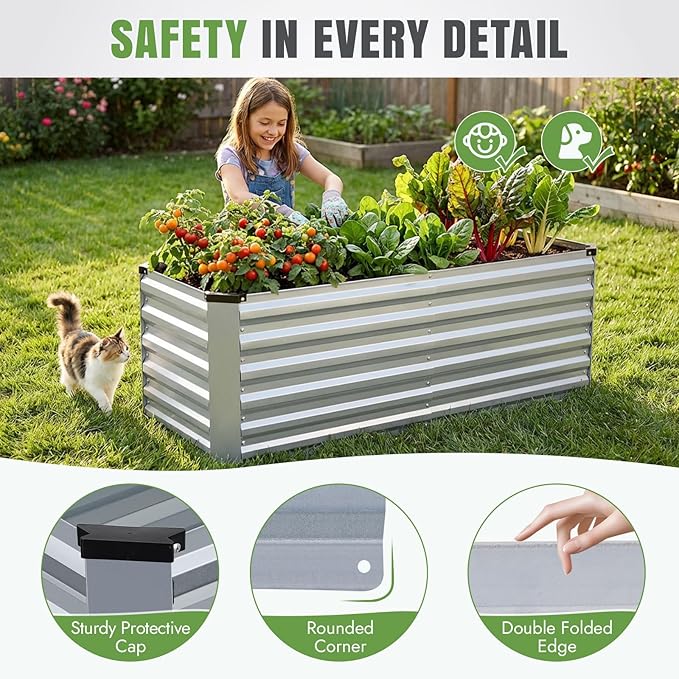INNO STAGE 4x2x2ft Galvanized Raised Garden Bed, Raised Garden Bed Kit-Metal Planter Box Outdoor, Planting for Vegetables, Fruits, Herbs, Flowers, Silver