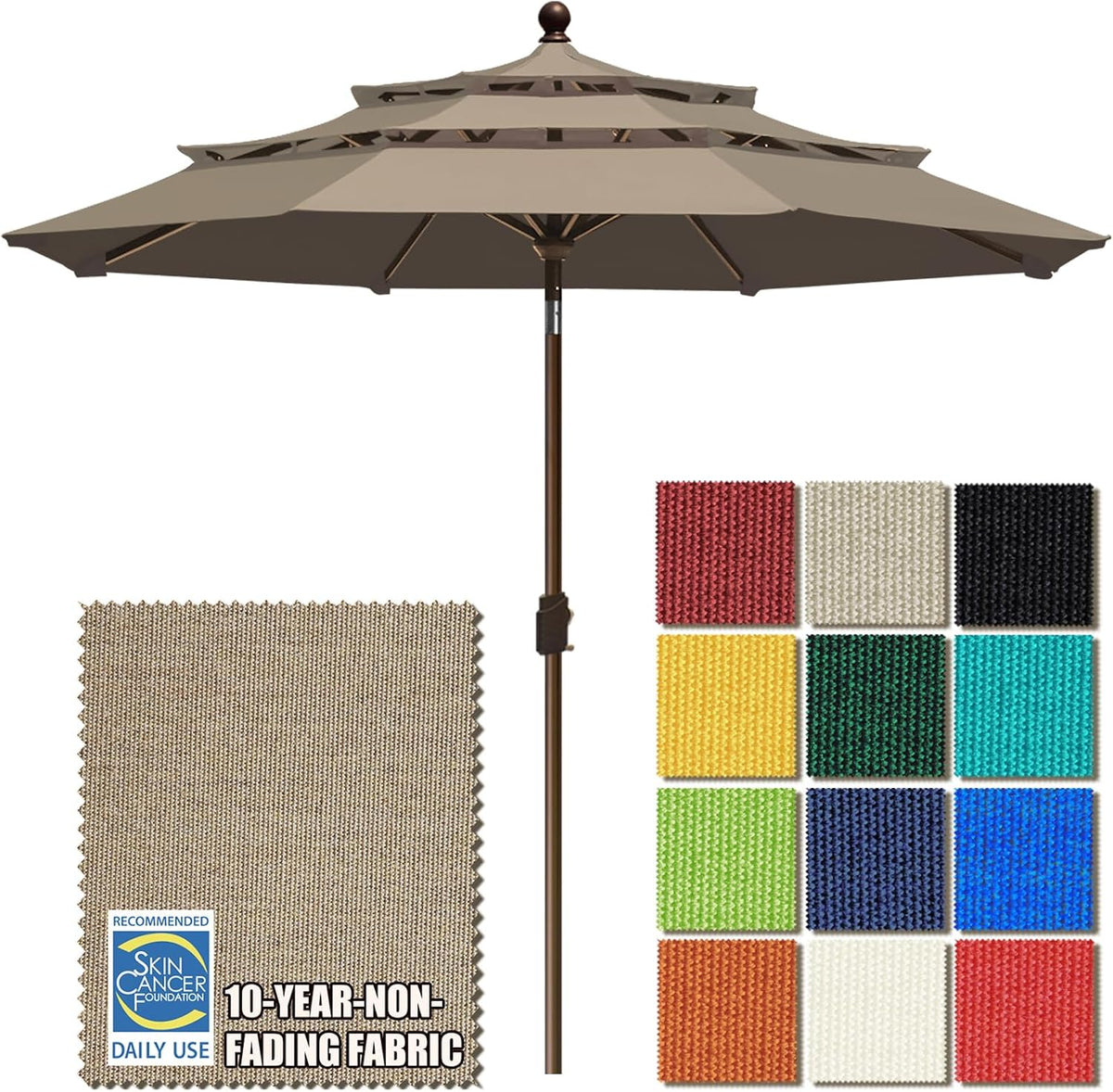 eliteshade usa 10-year-non-fading 9ft 3-tier market patio umbrella shown in use