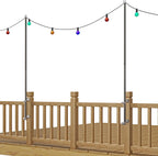 2 Pack 6.5 FT Stainless Steel String Lights Pole Bracket/Holder for Deck Railing Wood Posts, Black