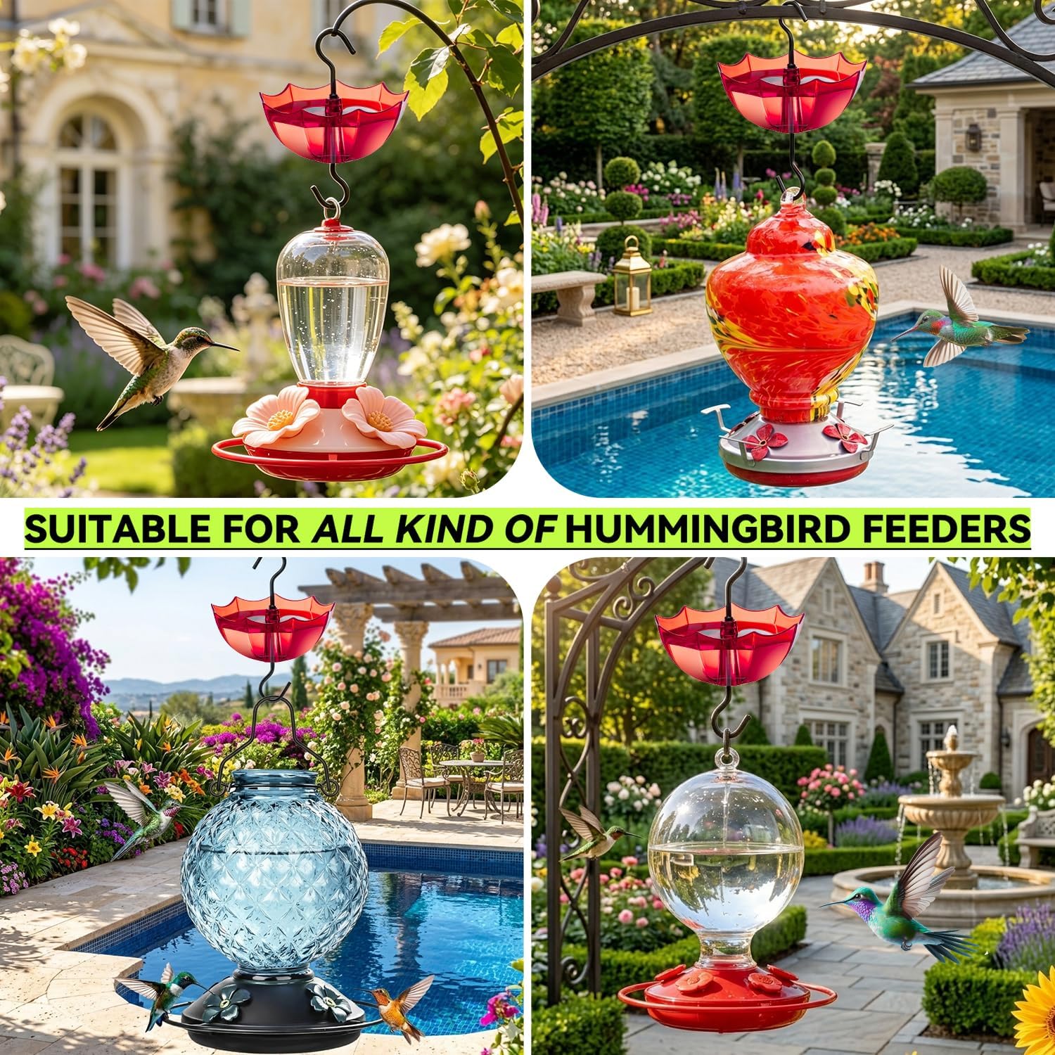 Ant Moat for Hummingbird and Oriole Feeder, (5 OZ, 4 Pack) | Large Capacity Umbrella Hummngbird Feeder Parts Hanging Ant Guard( 3.94 inch / 100 mm in diameter), Feeder Accessory Hooks