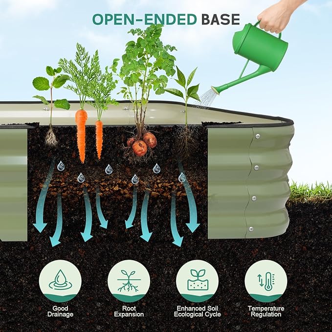 4 in 1Galvanized Raised Garden Bed - 5x3x1ft Modular Garden Planter Bed Outdoor | Steel Raised Bed Kit with Bracing Rods, Gloves for Gardening Vegetables Fruits and Flowers (Green)