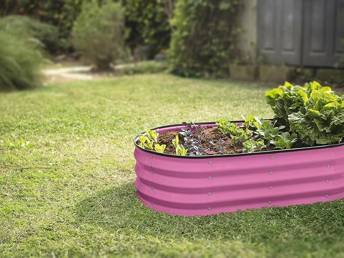 Plant & Plot Galvanized Raised Garden Beds Outdoor // 4×2×1 ft Planter Raised Beds for Gardening, Vegetables, Flowers (Pink) // Large Metal Garden Box