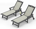 LUE BONA Chaise Lounge Chair Outdoor, HDPS and HDPE Wicker Material, Patio Lounge Chair with Adjustable Backrest, Resin Pool Lounge Chairs with Wheels for Backyard, Poolside and Deck, Gray