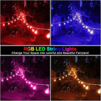 Mlambert 96Ft(2x48ft) Outdoor Patio Lights, RGB Cafe String Lights with Remote Control and 30+5 Dimmable LED Bulbs for Backyard Graden-White 2 Pack