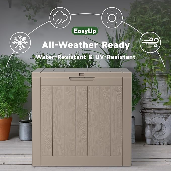 EasyUp 35 Gallon Resin Deck Box Waterproof, UV Resistant Outdoor Storage Box for Delivery, Patio, Garden, and Porch,Striped Gray