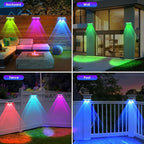 2 Pack Solar Fence Lights Outdoor, 2PK Solar Outdoor Light Warm White & RGB Solar Powered Lights for Outside Backyard, Patio, Deck Fence, Stair Handrail, Pool and Wall