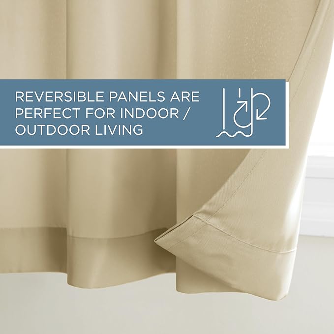 TOWN & COUNTRY BASICS Cabana Solid Heavyweight Indoor Outdoor Curtains, Light Filtering Opacity with Grommet Top, Water Repellent, 54"x96", Natural (Pack of 12)