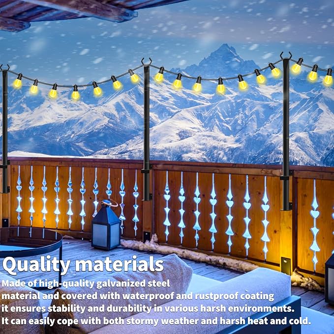 2 Pack String Light Poles,5Ft Light Poles for Outside String Lights,Outdoor Lights Pole with Fork,Metal Poles Stand for Patio Deck Backyard