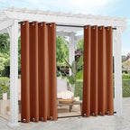 NICETOWN Outdoor Curtains Heavy Weight for Patio Waterproof & Windproof, Top and Bottom Rustproof Grommets Block The Sun & Heat Privacy for Yard/Porch, Burnt Orange, W52 x L108, 2PCs