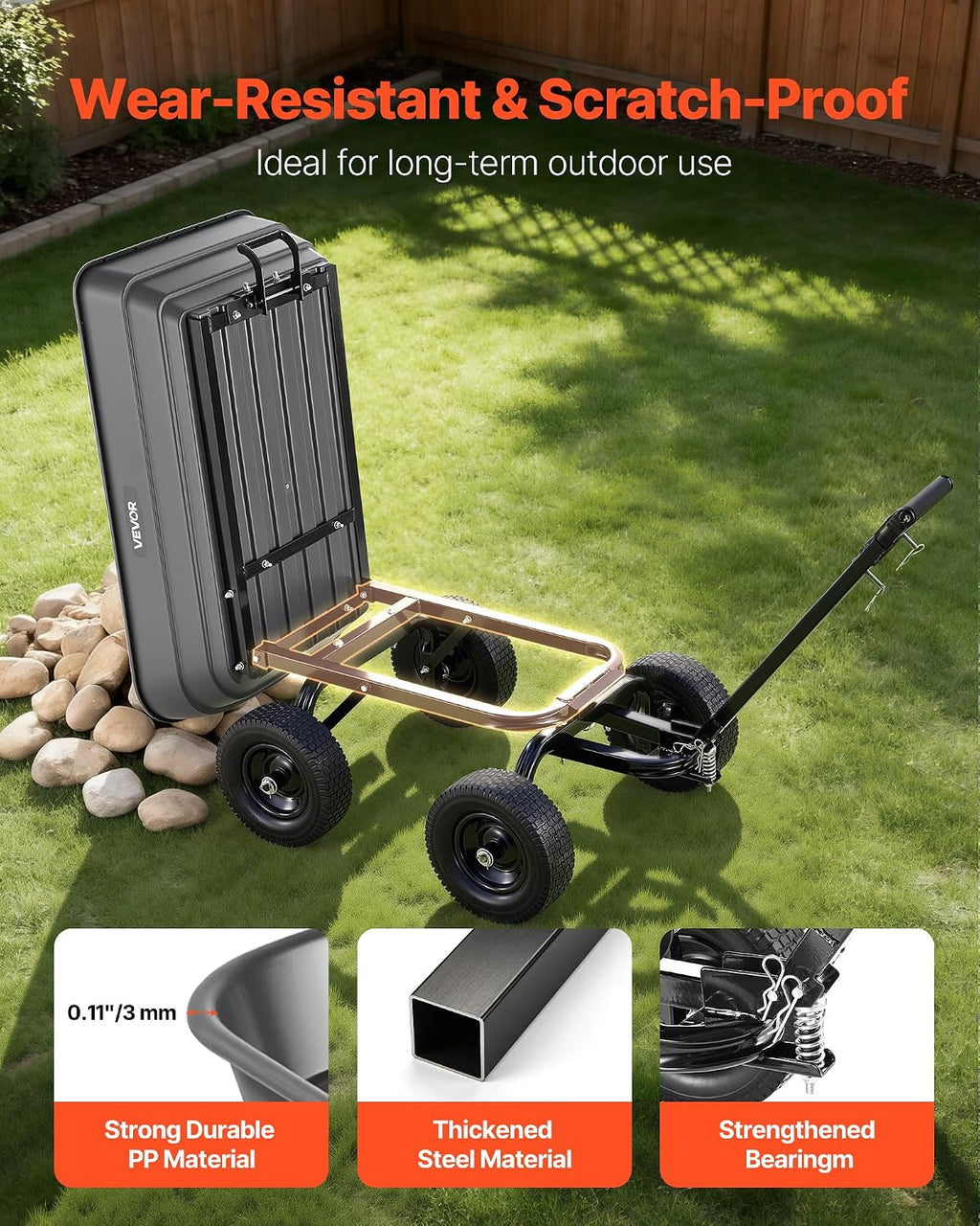 vevor 7 cu.ft 1200lbs poly garden cart dump, view 10
