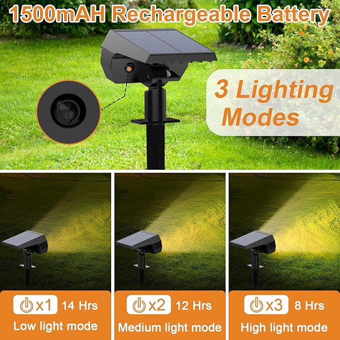 WELALO Solar Spot Lights Outdoor, [6 Pack/65 LED/3 Modes] Solar Landscape Spotlights, Solar Powered Security Lights, IP68 Waterproof Wall Lights for Outsides Walkway Yard Garden Driveway(Warm White)