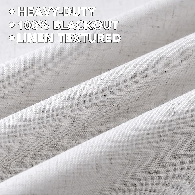 H.VERSAILTEX Linen Curtains 100% Blackout Curtains for Bedroom 84 inch Long Full Light Blocking Nature Linen Blended Window Curtains for Living Room Nickel Grommet (2 Panels, Heathered White)