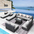 NICESOUL 13 Pcs Patio Set with Fire Pit Table, Modular 10-Seat Wicker Outdoor Sectional with Fire Pit & Chaise Lounge, 500 lbs High Weight Capacity Deep Seated Sectional Couch Set, Light Gray