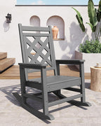 GarveeLife Outdoor Rocking Chair Set of 4, HDPE Weather Resistant Patio Rocking Chair Porch Rocker with Wood Texture & 380 LBS Support for Deck, Pool, Backyard, Gray