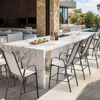 VINGLI Set of 4 Stackable Outdoor Bar Stools – Sling Chairs with High Back & Armrests, for Lawn, Garden, Bar, Yellow