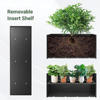 Metal Planter Box 46” x 16” x 16”, Tall Planter Box with Removable Insert Shelf, Black Steel Planter Heavy Duty for Porch, Garden, Patio, Yard
