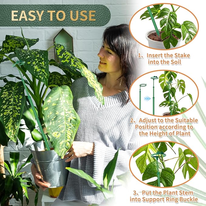 Telescoping Plant Stakes,7Pcs 14.3In to 25In Adjustable Monstera Plant Support Orchid Sticks with Clips, Plant Sticks Support Tall for Monstera,Orchids,Tomatoes,Vines & Indoor Outdoor Plants