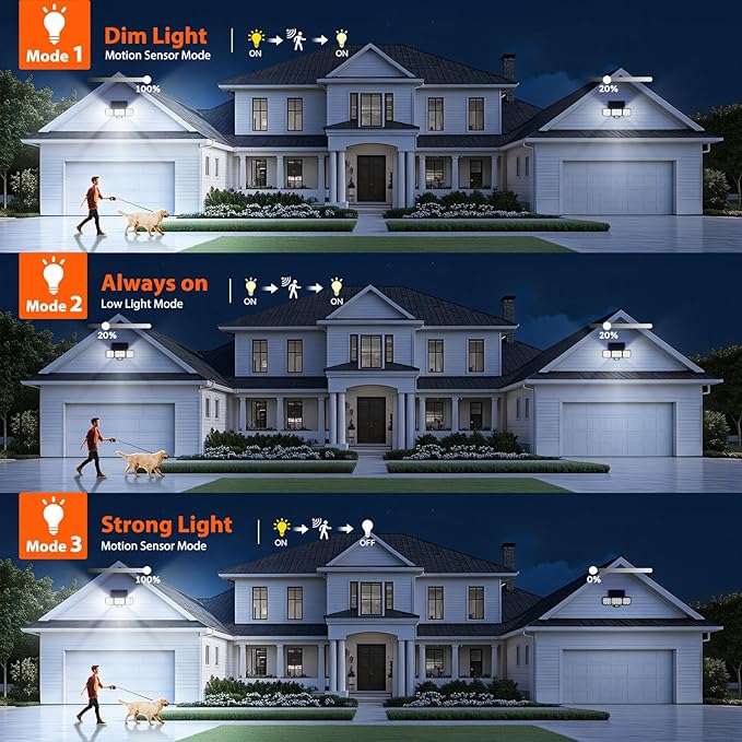 WdtPro Solar Lights Outdoor Flood Light, 3500LM Bright Motion Sensor Outdoor Lights, 3 Heads & Upgrade Glass Panel, LED Solar Powered Security Light Spotlights Waterproof for Outside Yard-2Pack