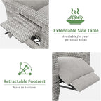 IDEALHOUSE Wicker Outdoor Recliner Reclining Patio Chairs with Adjustable Back & Footrest 150° Lay-Flat Reclining with Air Pump Rattan Flip-Up Side Table Outdoor Lounge Chairs for Pool Deck Balcony