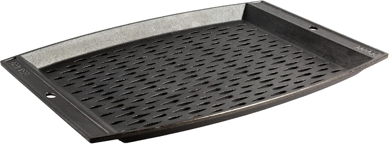 Lodge Pre-Seasoned Cast Iron Rectangle Grill Topper, 15 Inches | Protects Food from Falling Through the Grate, Cast Iron Grill Pan for Use Over Open Flame, Made in USA