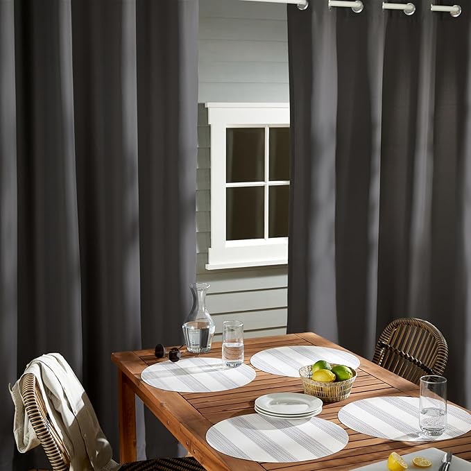 TOWN & COUNTRY BASICS Cabana Solid Heavyweight Indoor Outdoor Curtains, Light Filtering Opacity with Grommet Top, Water Repellent, 2-Pack Set, 54"x96", Charcoal