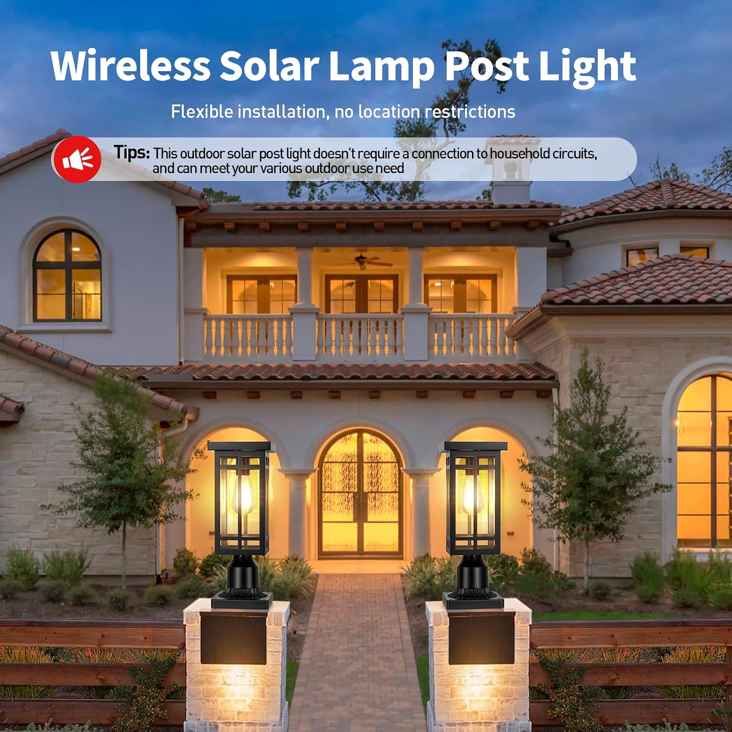 14'' Outdoor Solar Post Light, Dusk to Dawn Solar Lamp Post, Black, 1 Pack | Lamp Posts Light Fixture, Waterproof Outdoor Pole Lights for Yard Garage Porch Patio (Included Mounting Base)