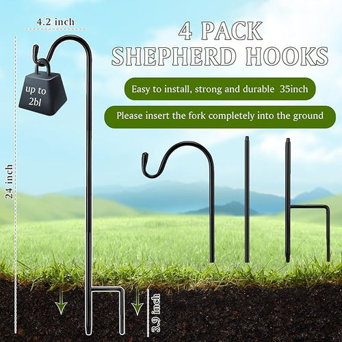 4 Pcs 24 Inch Shepherds Hook for Outdoor Adjustable Bird Feeder Pole Metal Steel Shepard Hooks for Hummingbird Stand Feeder Pole for Garden Plant, Lantern, Hanging Wedding Decor