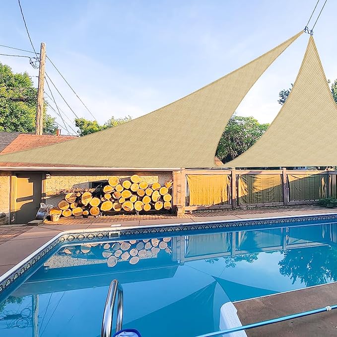E&K Sunrise 27' x 27' x 27' Sun Shade Sail Triangle Canopy Shade Cover UV Block for Patio Backyard Garden Outdoor (Sand)