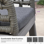 PURPLE LEAF Outdoor Rattan 24" Counter Height Bar Stools Chair Set of 2, Modern Patio Wicker Barstool with Backrest for Indoor and Outdoor, Kitchen Island, Smoke Grey