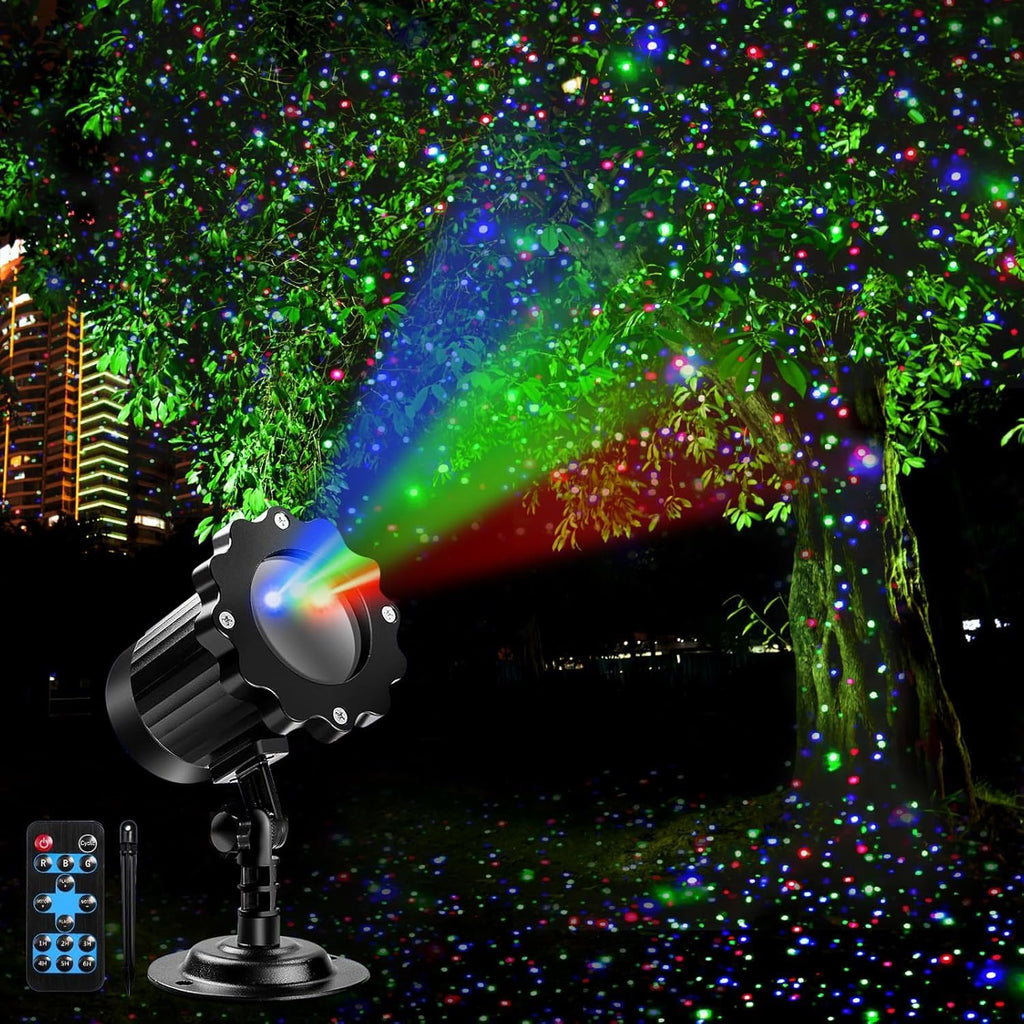 Outdoor RGB Laser Projector Lights 3 Color Starry Sky Firefly Effect | IP65 Moving Projection Light with Remote for Christmas Halloween Parties, Garden, Yard, New Year – Holiday Landscape Decor