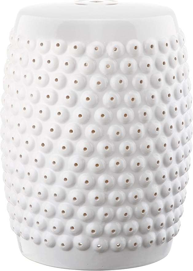 Safavieh Castle Gardens Collection Stella Nail Head White Glazed Ceramic Garden Stool