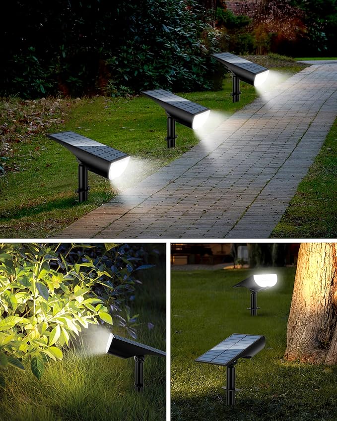 Solar Spot Lights Outdoor, Solar Lights Outdoor Waterproof IP65, 3 Brightness Modes Dusk to Dawn Landscape Spotlights for Yard Garden Pathway Tree Decoration, Cool White, 4 Pack