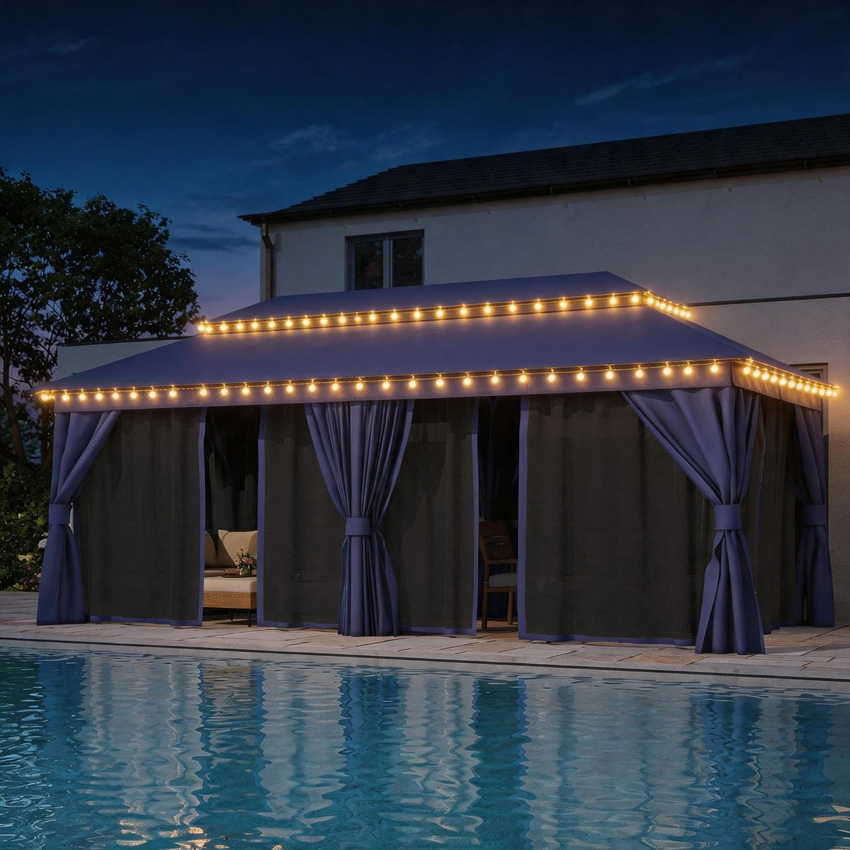 lausaint home patio gazebo 10'x20', with 100ft lights, main product view