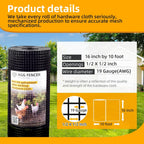 16in x 10ft Black Hardware Cloth 1/2 inch 19Ga PVC Coated Mesh | Vinyl Coated Fence, Welded Metal Chicken Wire Fencing Roll, Garden Plant Fencing, for Chicken Coop and Home Improvement