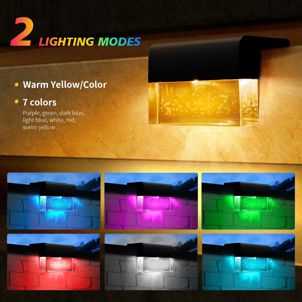 sunface solar deck lights, 6 pack solar fence, side view