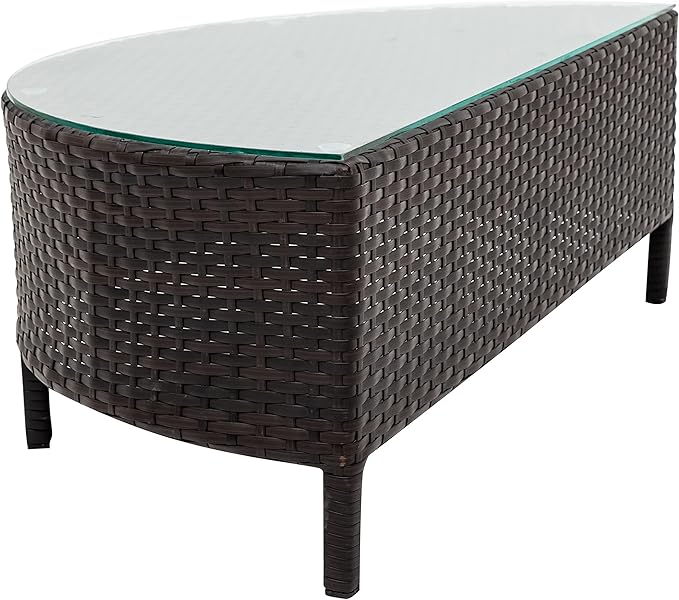Merax 5-Piece Outdoor Sectional Sofa Set, All-Weather PE Wicker Patio Furniture with Tempered Glass Table, Half-Moon Conversation Set for Garden, Deck, Backyard Living Area,Grey